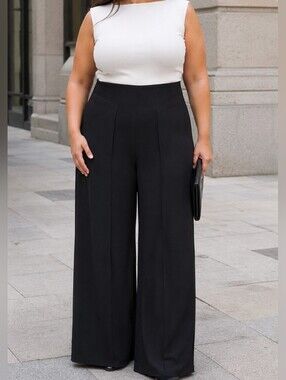 Frank Lyman Design Plus Size Black Stretch Jersey Wide Leg Palazzo Pants Stretch